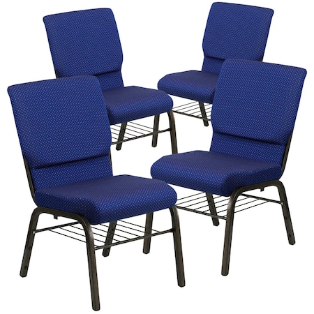 Flash Furniture 18.5"W Church Chair in Navy Blue Fabric, 4PK 4-XU-CH-60096-NVY-DOT-BAS-GG